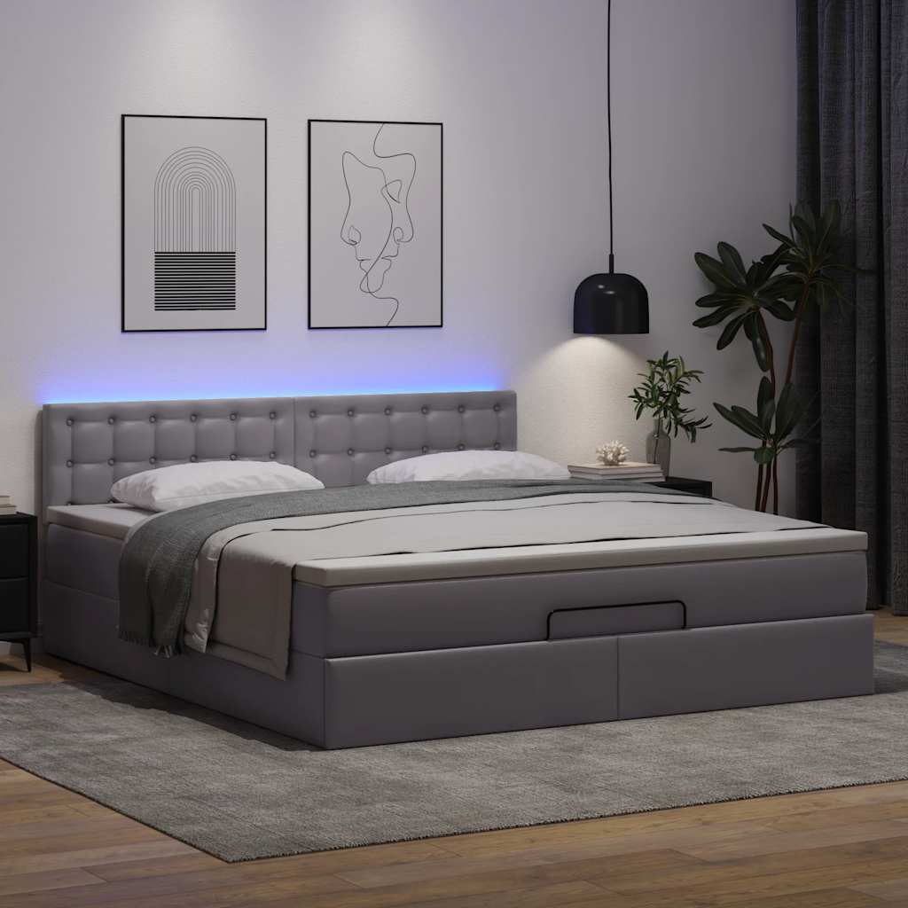 Cama otomana com colchões & leds 180x200 cm couro artificial