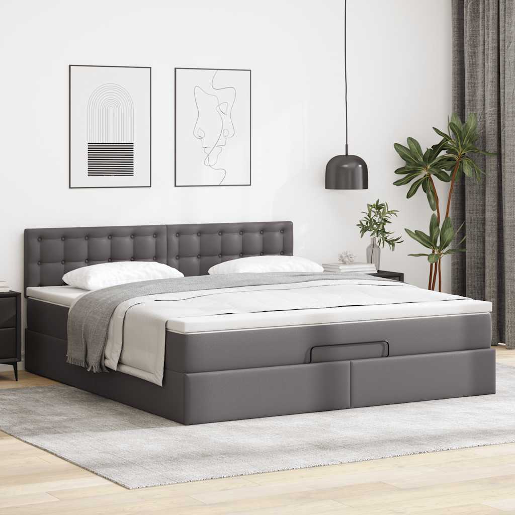 Cama otomana com colchões & leds 180x200 cm couro artificial