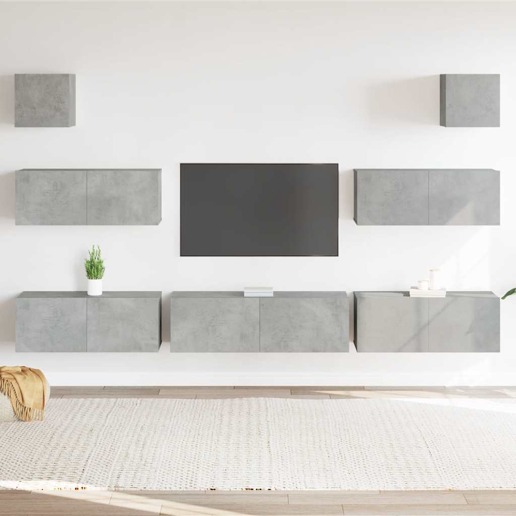 7 Pcs conjunto móveis TV derivados de madeira cinzento cimento