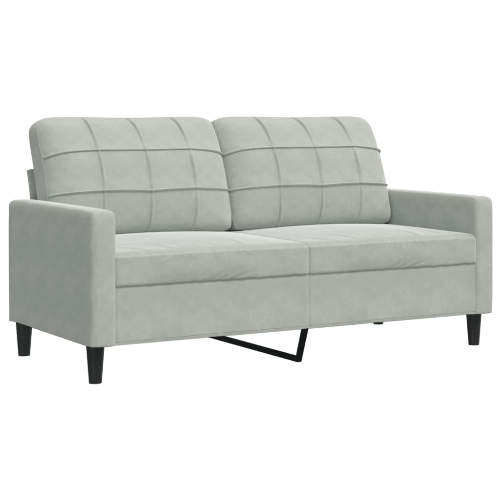 3 Pcs conjunto de sofás com almofadões veludo cinzento-claro