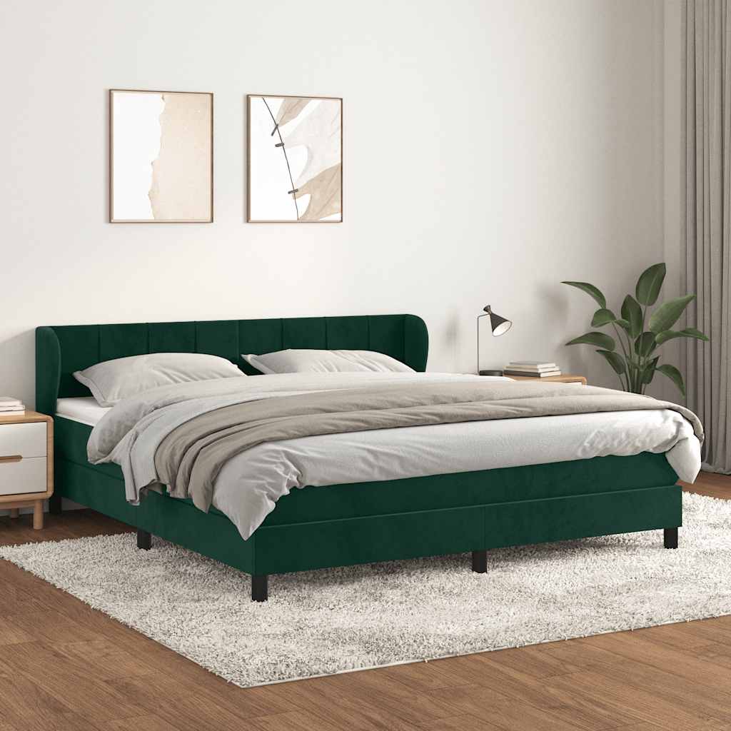 Cama com molas/colchão 160x200 cm veludo verde-escuro