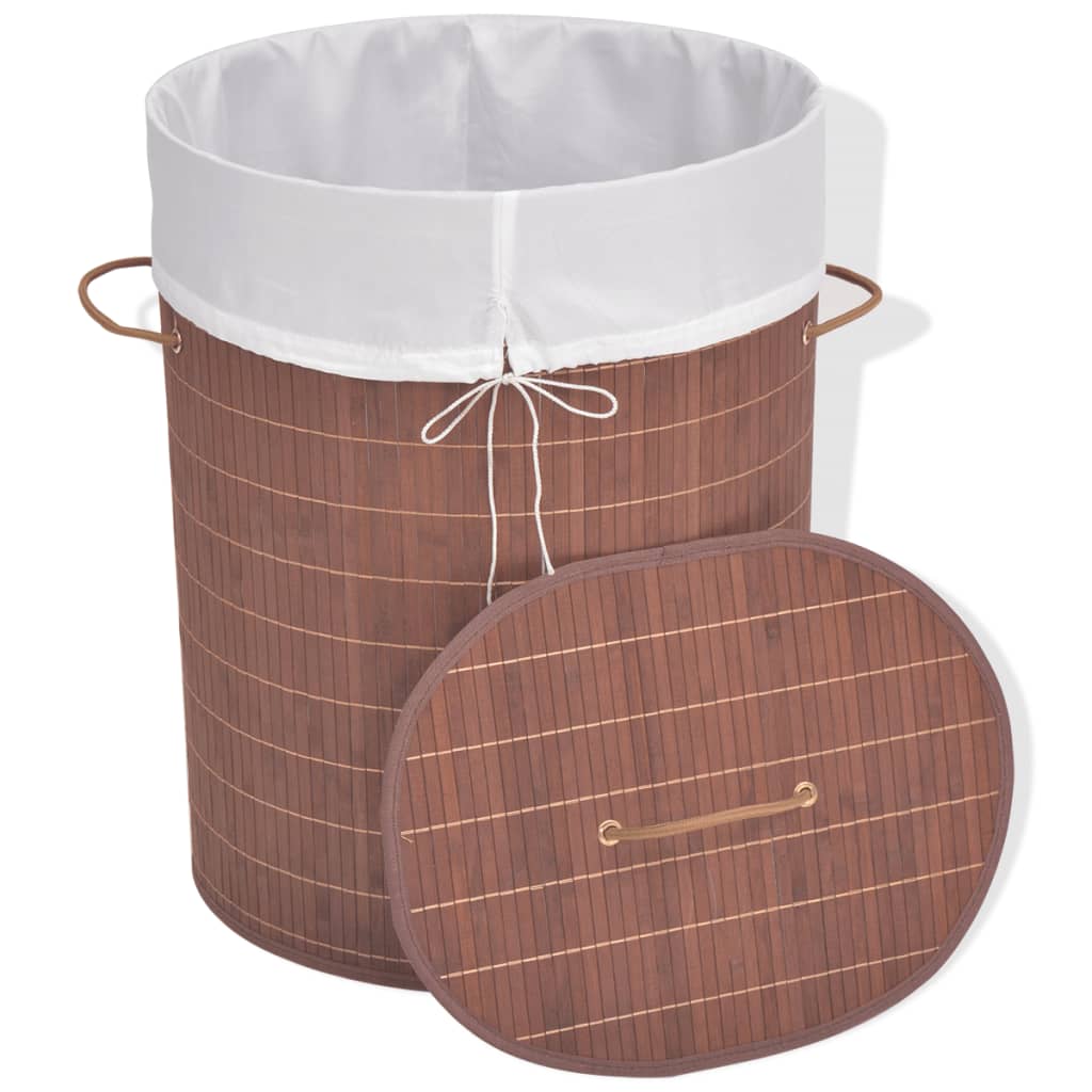 Cesto oval para roupa suja bambu castanho