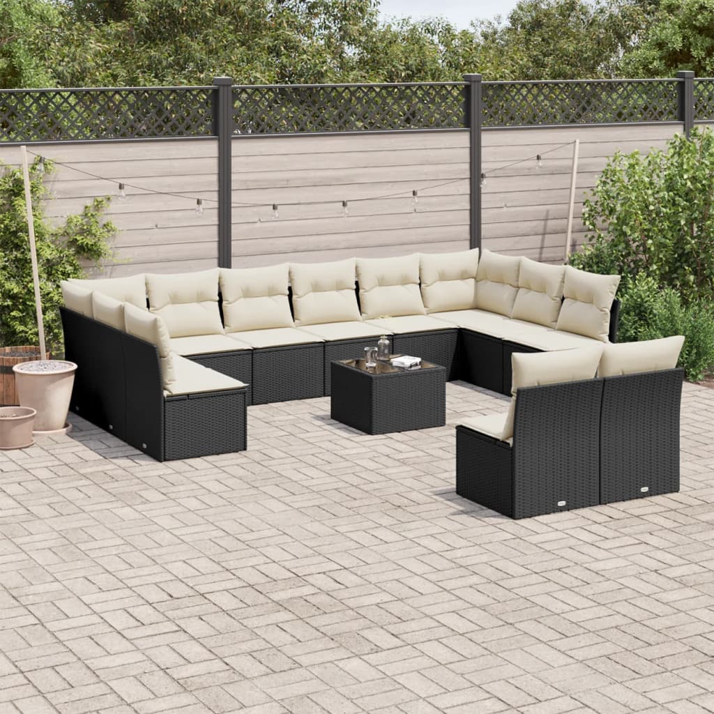 13 Pcs conjunto de sofás de jardim com almofadões vime PE preto