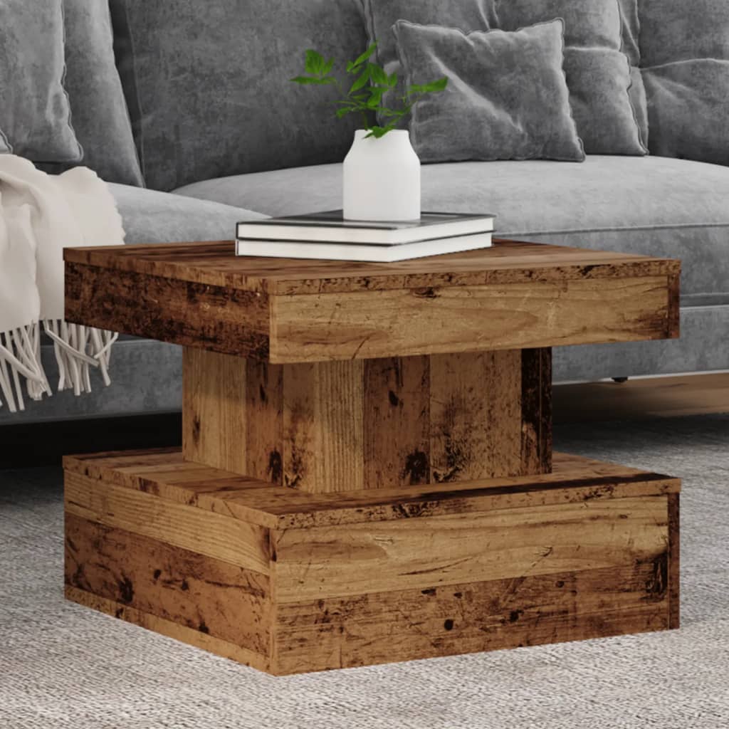 Mesa de centro com luzes LED 50x50x40 cm madeira velha