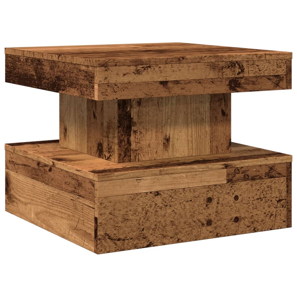 Mesa de centro com luzes LED 50x50x40 cm madeira velha