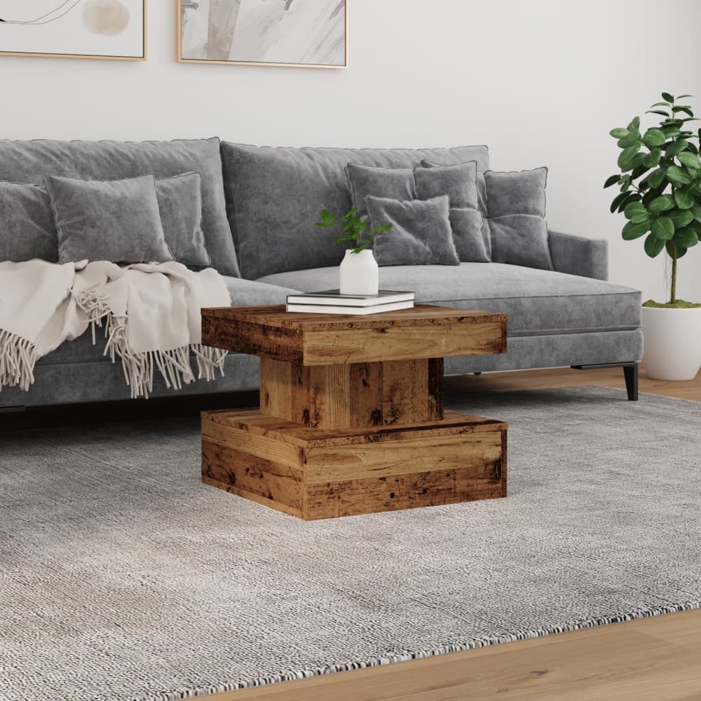 Mesa de centro com luzes LED 50x50x40 cm madeira velha