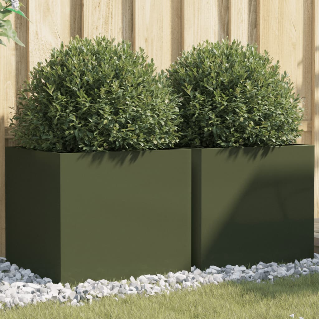 Vasos/floreiras 2 pcs 49x47x46 cm aço verde azeitona