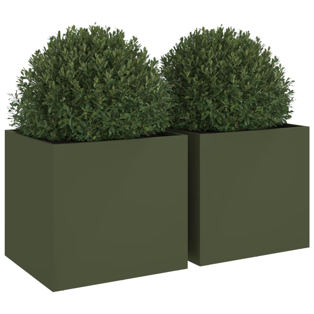 Vasos/floreiras 2 pcs 49x47x46 cm aço verde azeitona