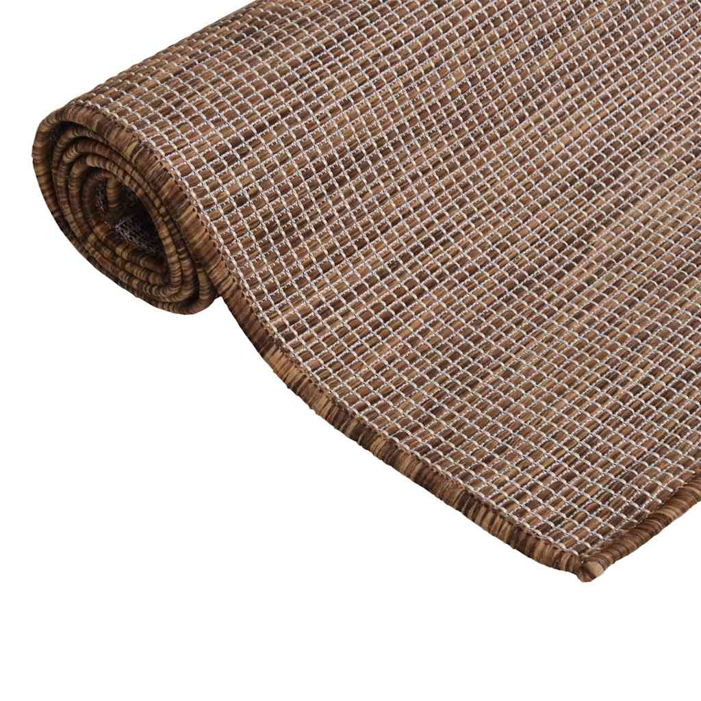 Tapete de tecido plano para exterior 100x200 cm castanho