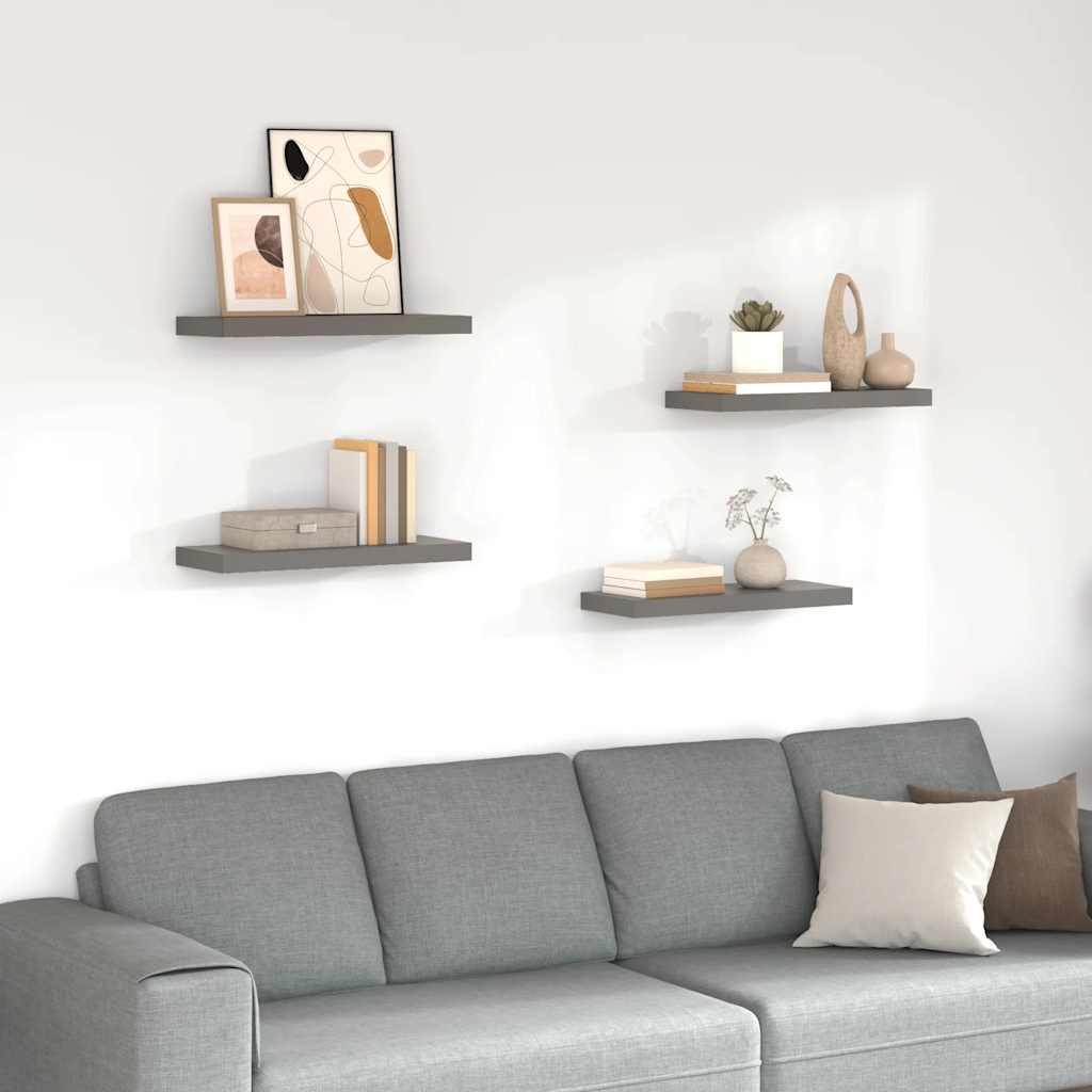 Prateleiras de parede suspensas 4 pcs 60x23,5x3,8cm MDF cinza