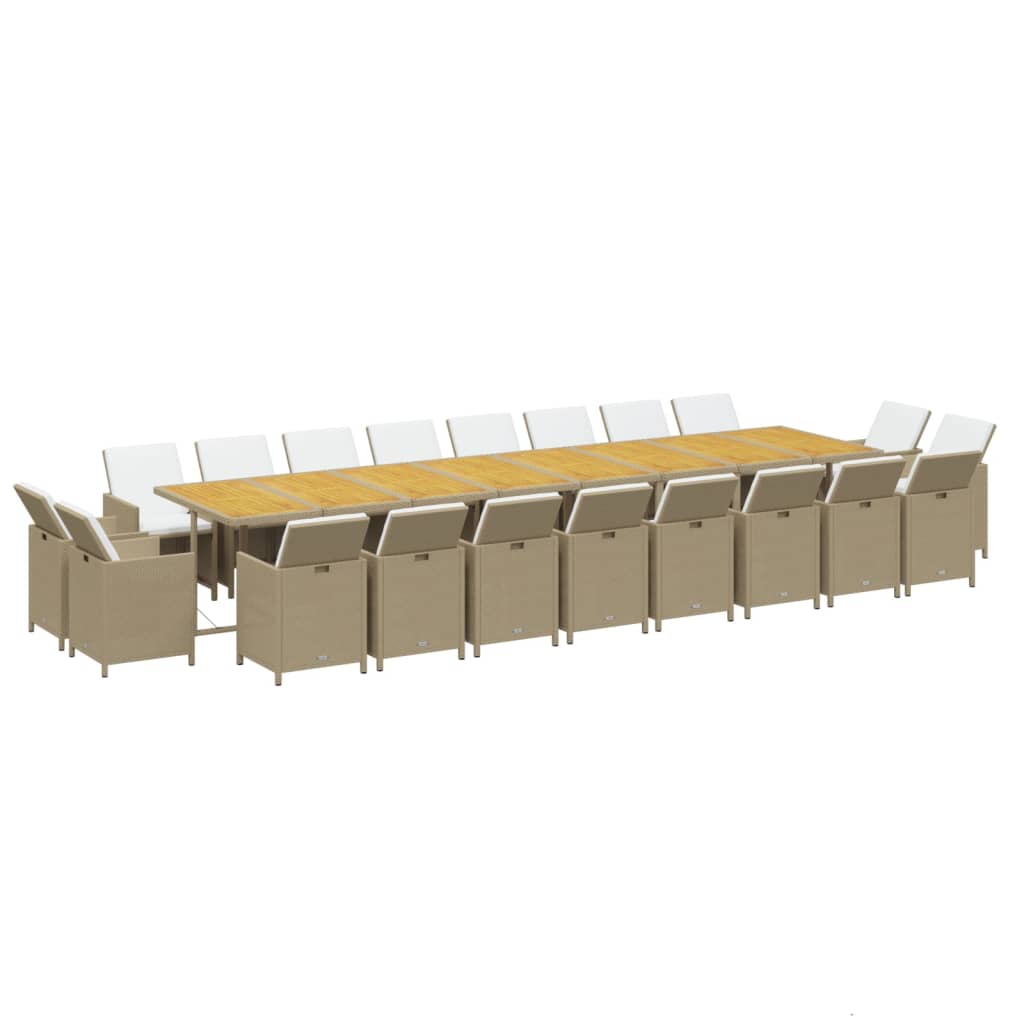 21 Pcs conjunto jantar p/ jardim c/ almofadões vime PE bege