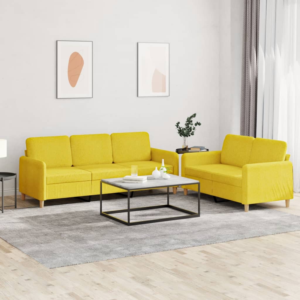 2 Pcs conjunto de sofás com almofadões tecido amarelo-claro