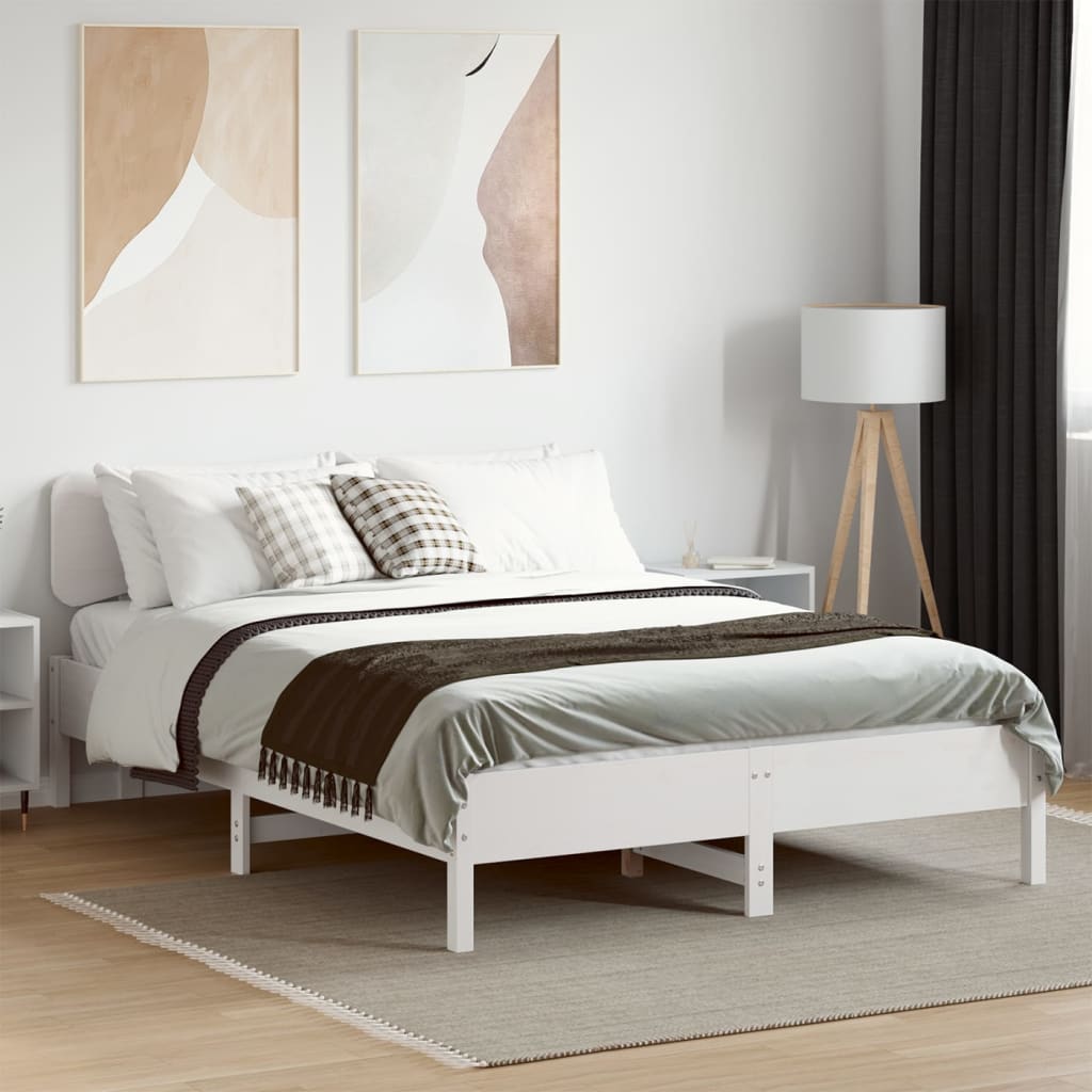 Cama sem colchão 140x200 cm madeira de pinho maciça branco