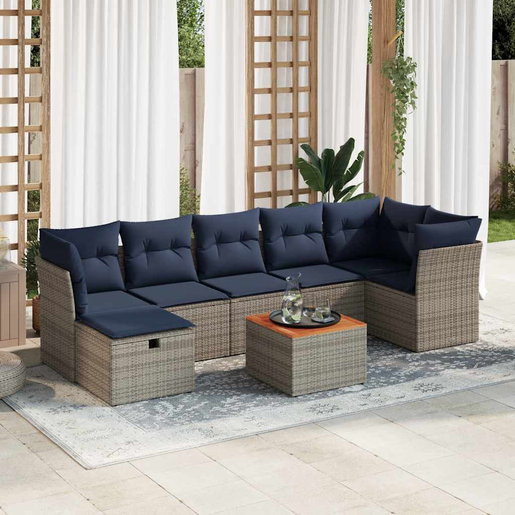Conjunto de sofá de jardim com 8 peças e almofadas em rattan sintético cinza