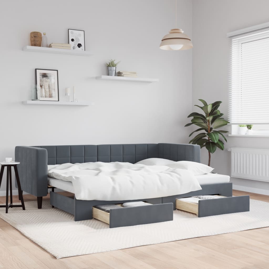 Sofá-cama c/ gavetão e gavetas 80x200 cm veludo cinzento-escuro