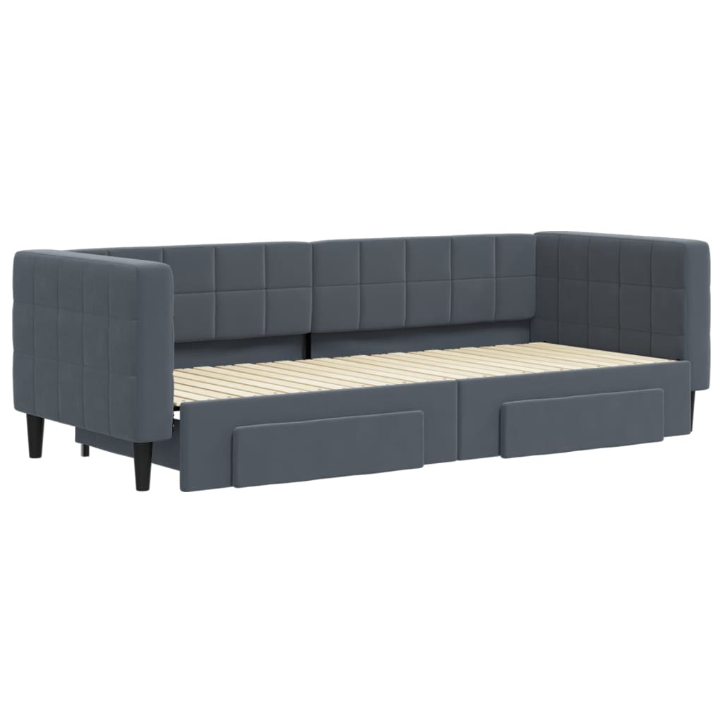 Sofá-cama c/ gavetão e gavetas 80x200 cm veludo cinzento-escuro