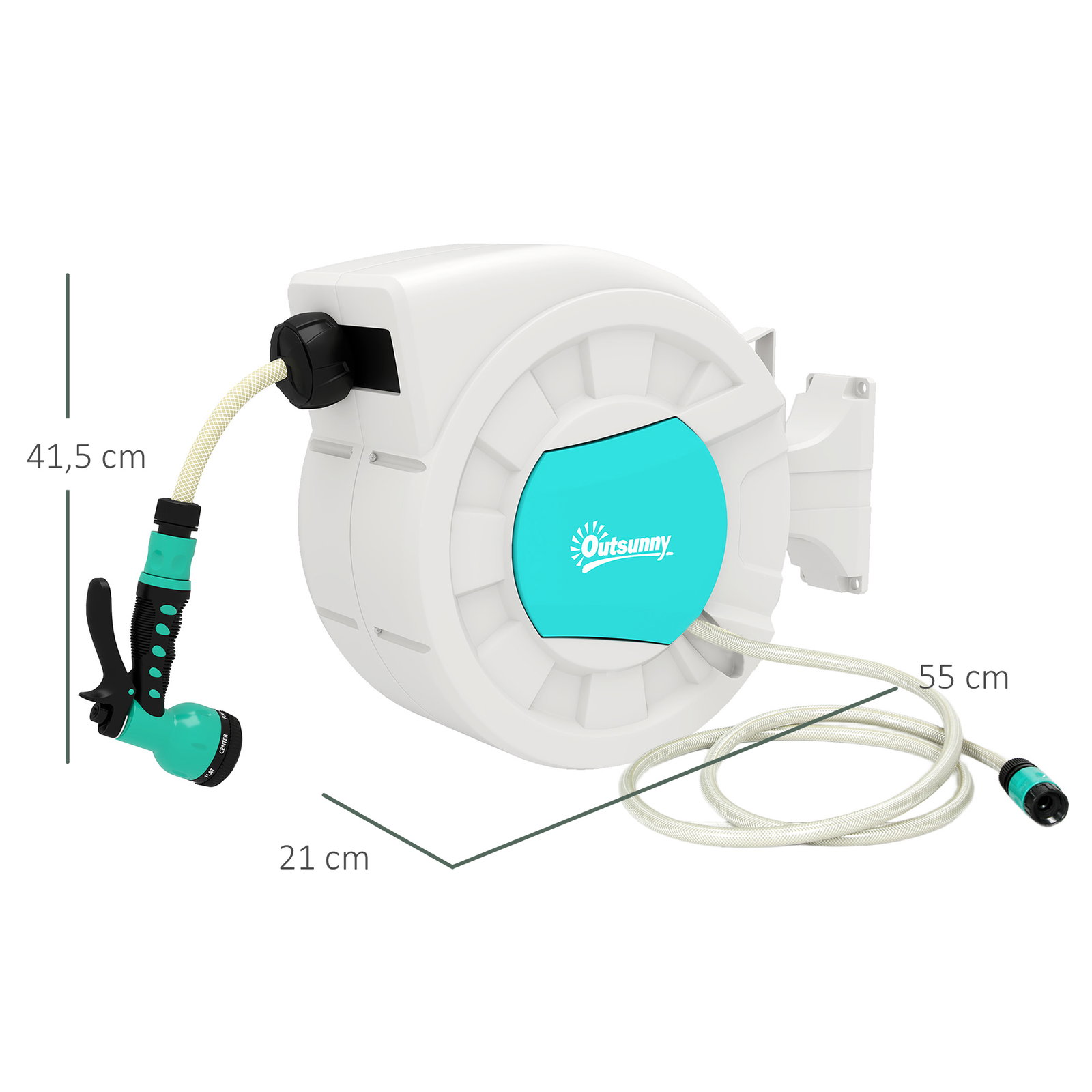 Carretel de mangueira para jardim 20+2 m com 7 bocais função de bloqueio retorno automático e giro de 180° cinza claro