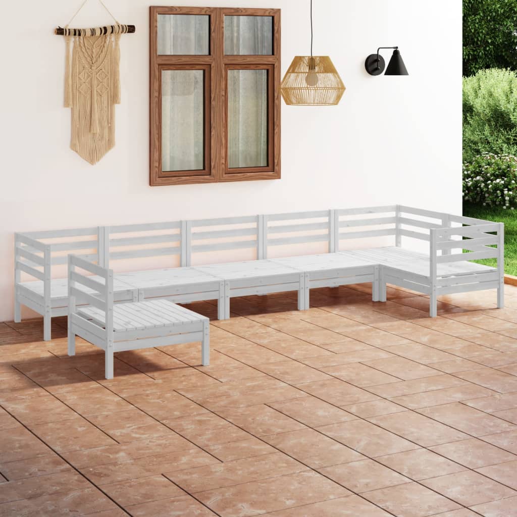 7 Pcs conjunto lounge de jardim pinho maciço branco