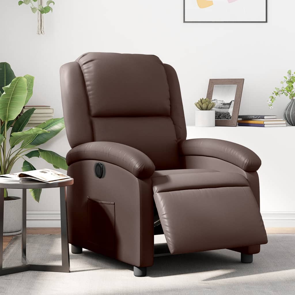 Poltrona reclinável elétrica couro artificial castanho