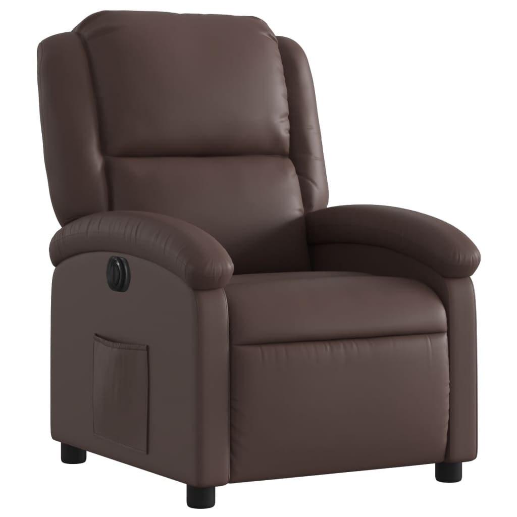Poltrona reclinável elétrica couro artificial castanho