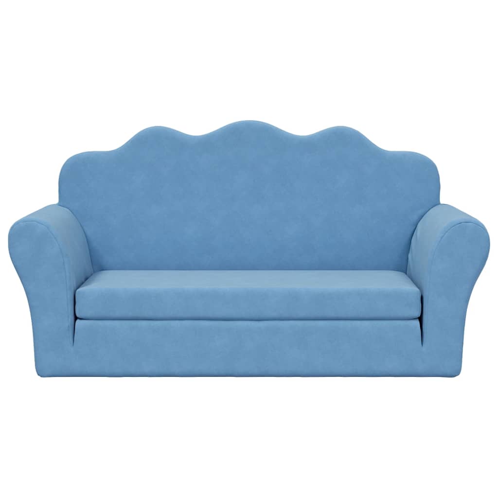 Sofá-cama infantil de 2 lugares pelúcia macia azul
