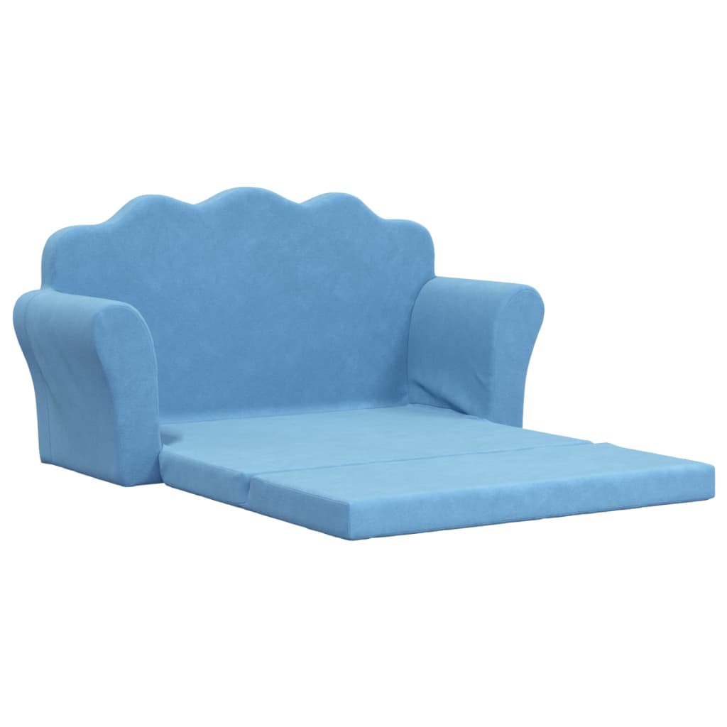 Sofá-cama infantil de 2 lugares pelúcia macia azul