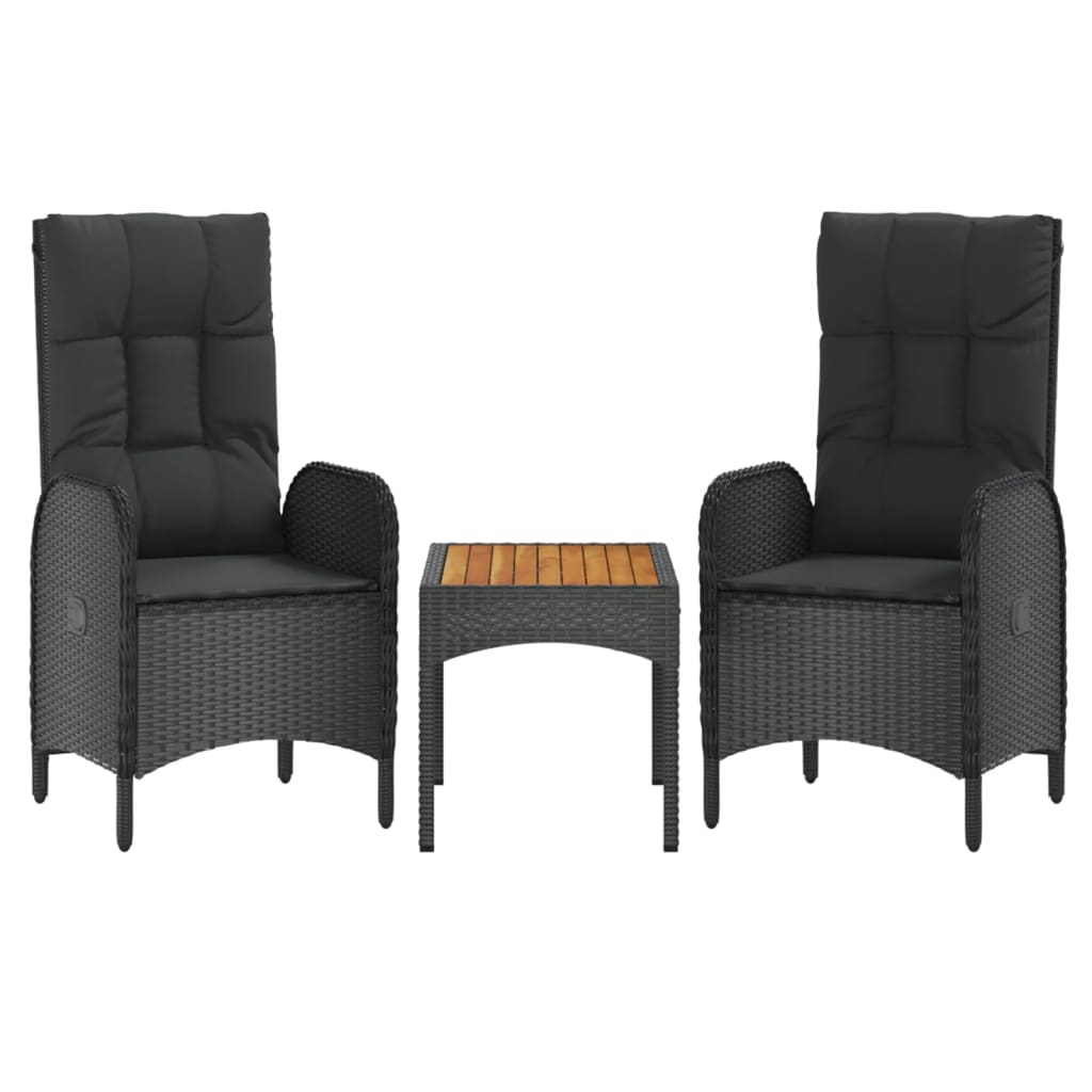 4 Pcs conjunto de jardim p/ jardim c/ almofadões vime PE preto