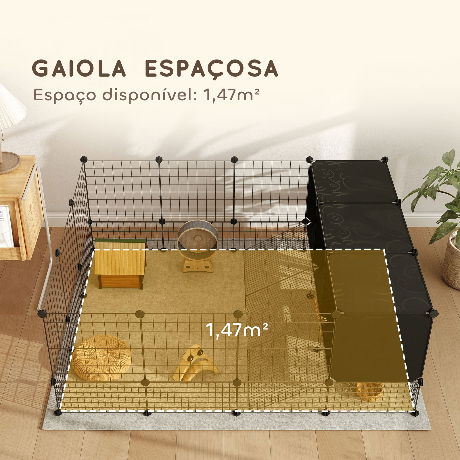Recinto para pequenos animais modular parque para coelhos com 39 painéis 3 abrigos para cobaias e coelhos-da-índia preto