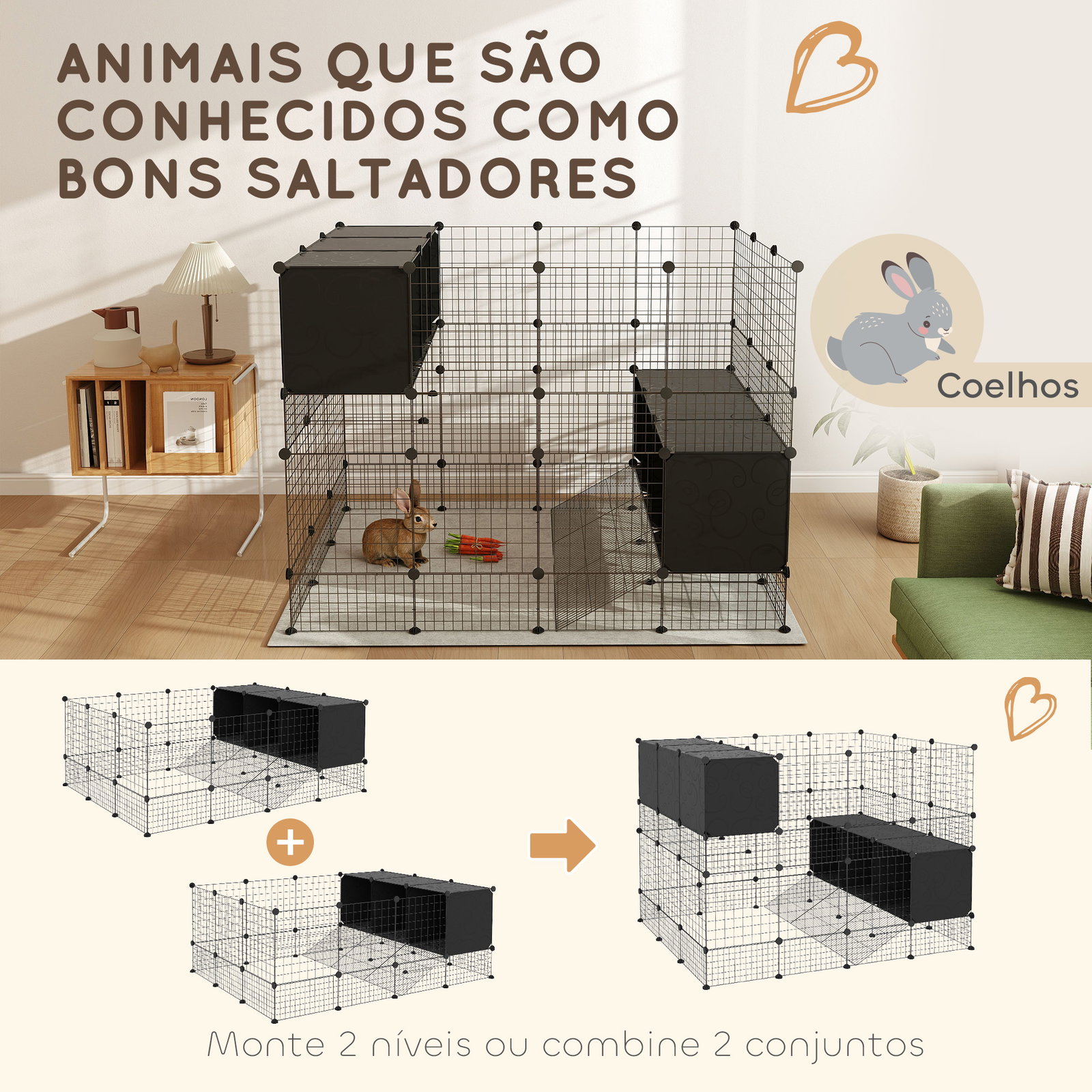 Recinto para pequenos animais modular parque para coelhos com 39 painéis 3 abrigos para cobaias e coelhos-da-índia preto