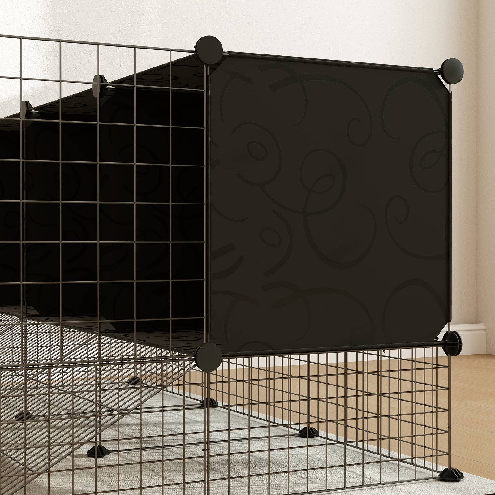 Recinto para pequenos animais modular parque para coelhos com 39 painéis 3 abrigos para cobaias e coelhos-da-índia preto