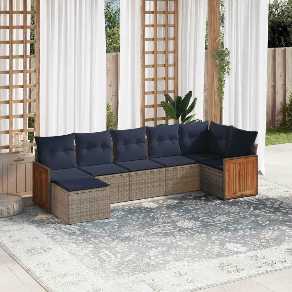 Conjunto de sofá de jardim com 7 peças e almofadas em rattan sintético cinza