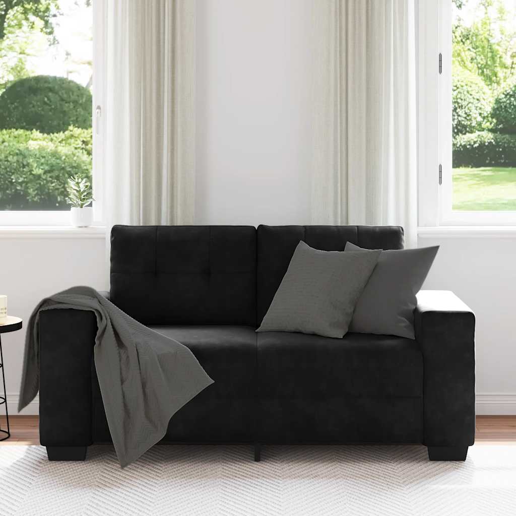 Sofá de dois lugares, preto, 160x77x82 cm, em veludo