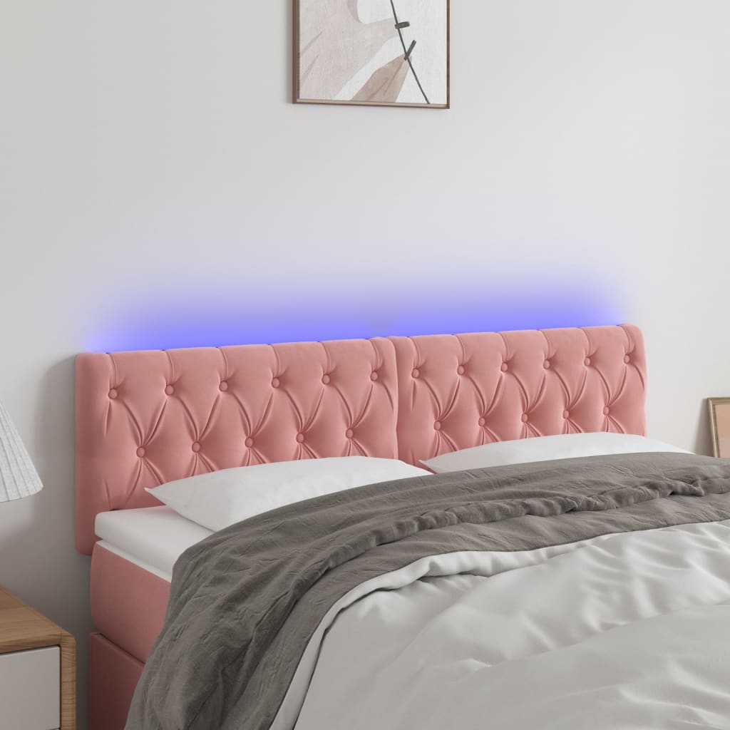 Cabeceira de cama c/ luzes LED veludo 144x7x78/88 cm rosa