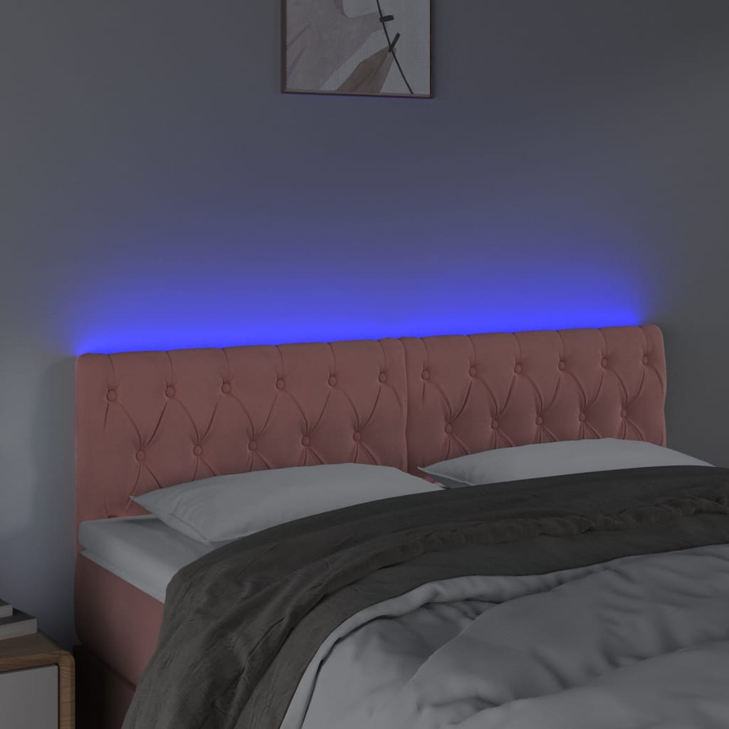 Cabeceira de cama c/ luzes LED veludo 144x7x78/88 cm rosa