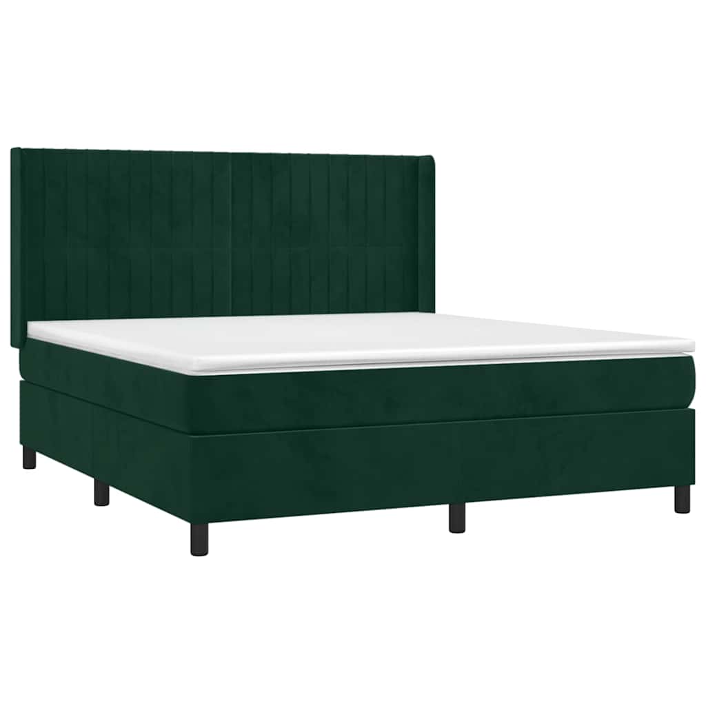 Cama box spring c/ colchão/LED 180x200 cm veludo verde-escuro