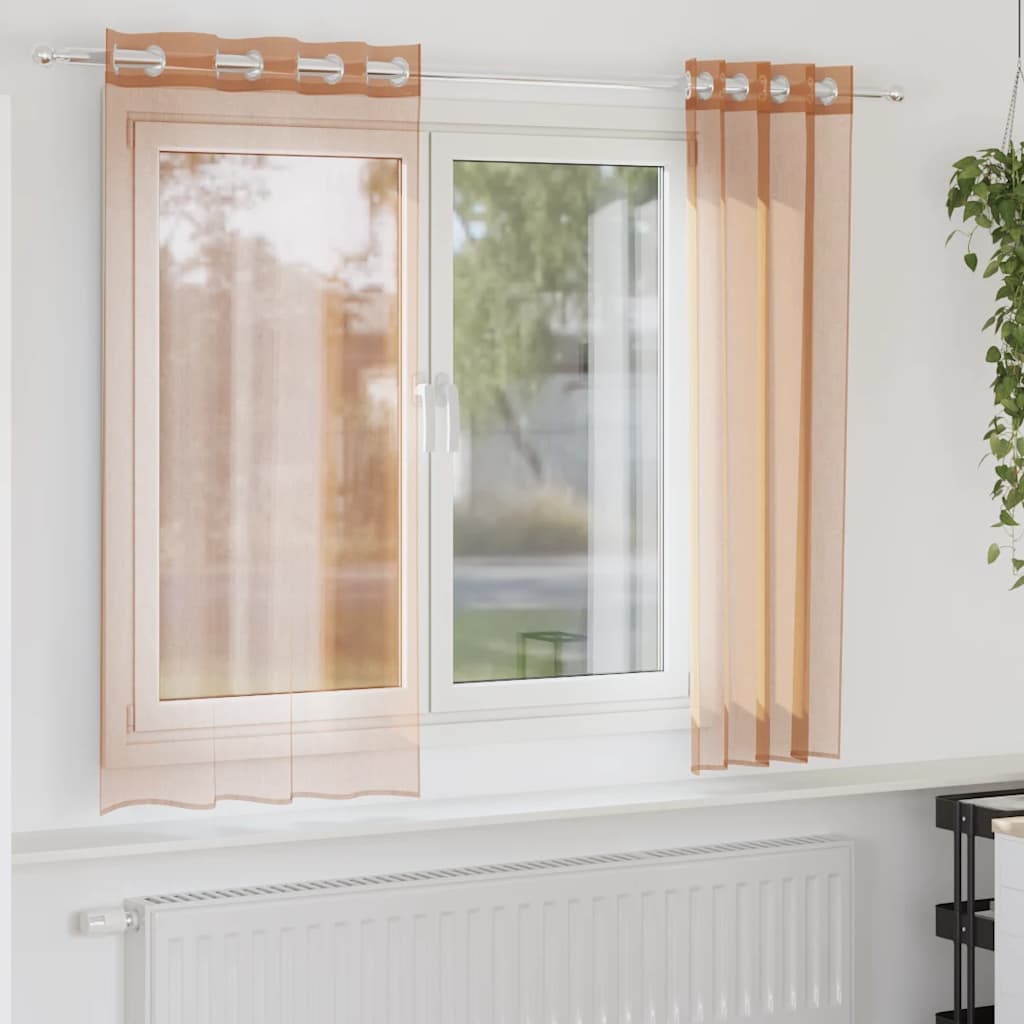 Cortinas de voile com ilhós 2 pcs terracota
