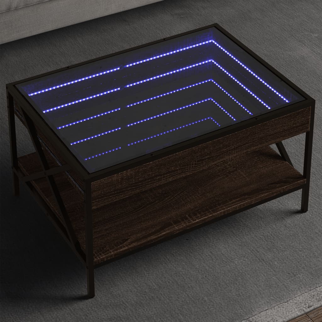 Mesa de centro luzes LED infinity 70x50x38 cm carvalho castanho
