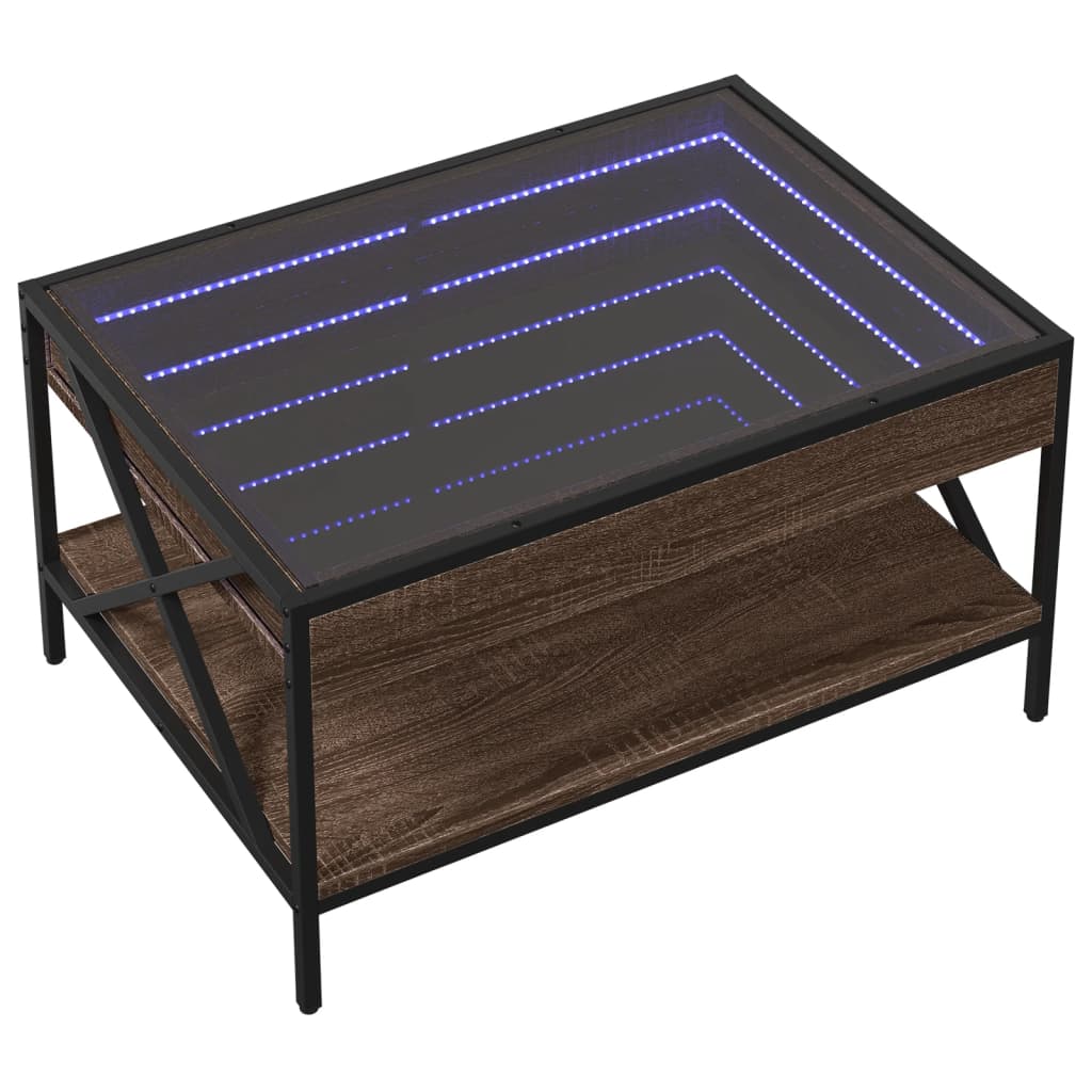 Mesa de centro luzes LED infinity 70x50x38 cm carvalho castanho