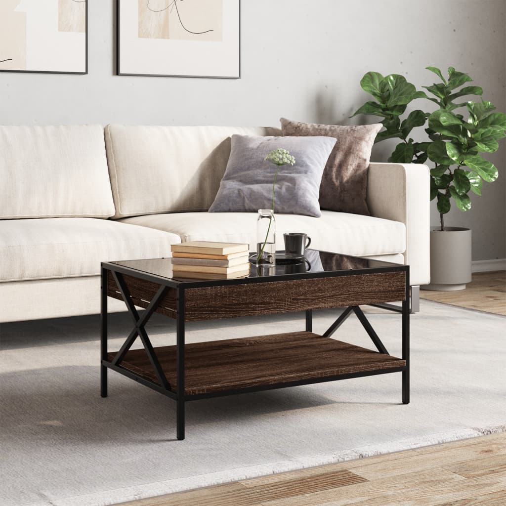 Mesa de centro luzes LED infinity 70x50x38 cm carvalho castanho