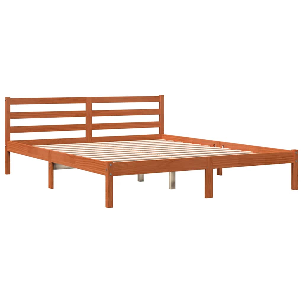 Cama sem colchão 200x200 cm pinho maciço castanho-mel