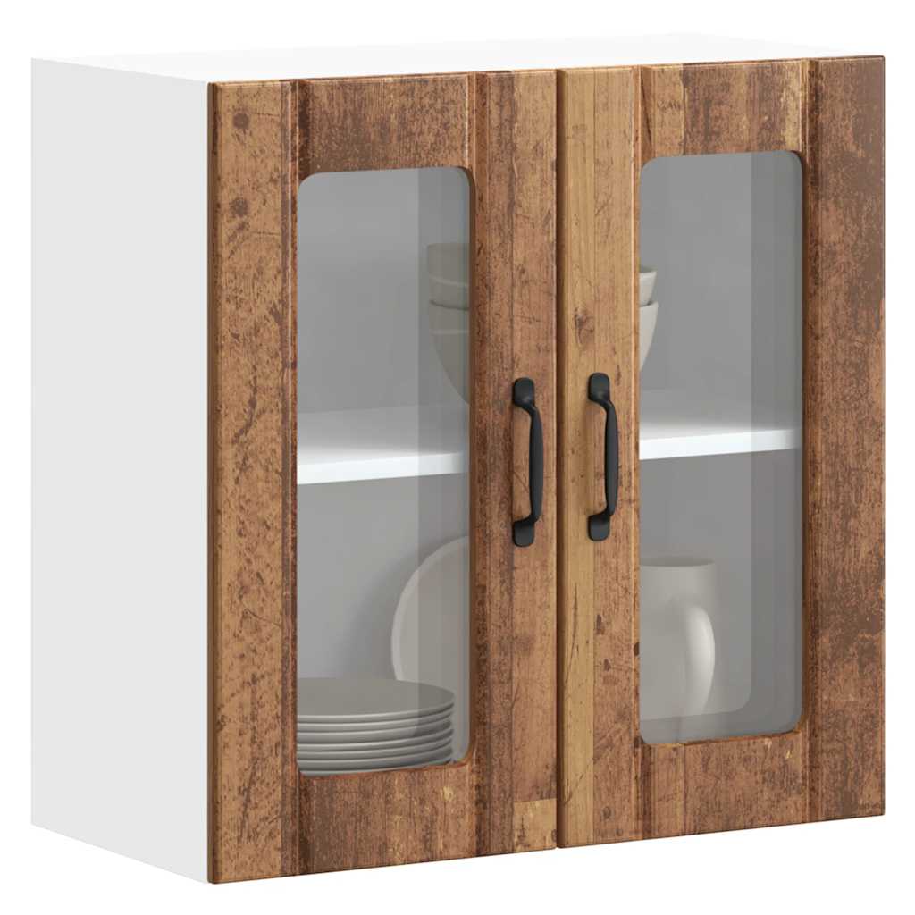 Armário de parede de cozinha porta vidro lucca madeira velha