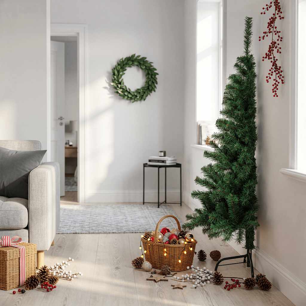 Meia árvore de natal artificial com suporte 150 cm PVC verde