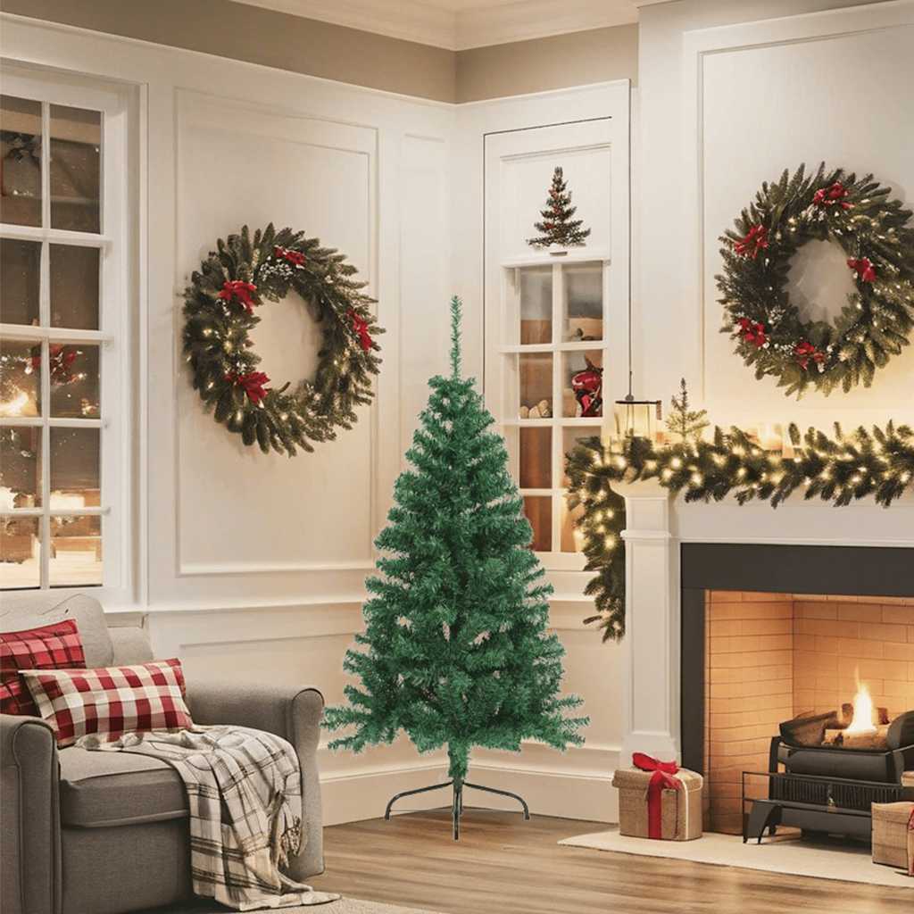 Meia árvore de natal artificial com suporte 150 cm PVC verde