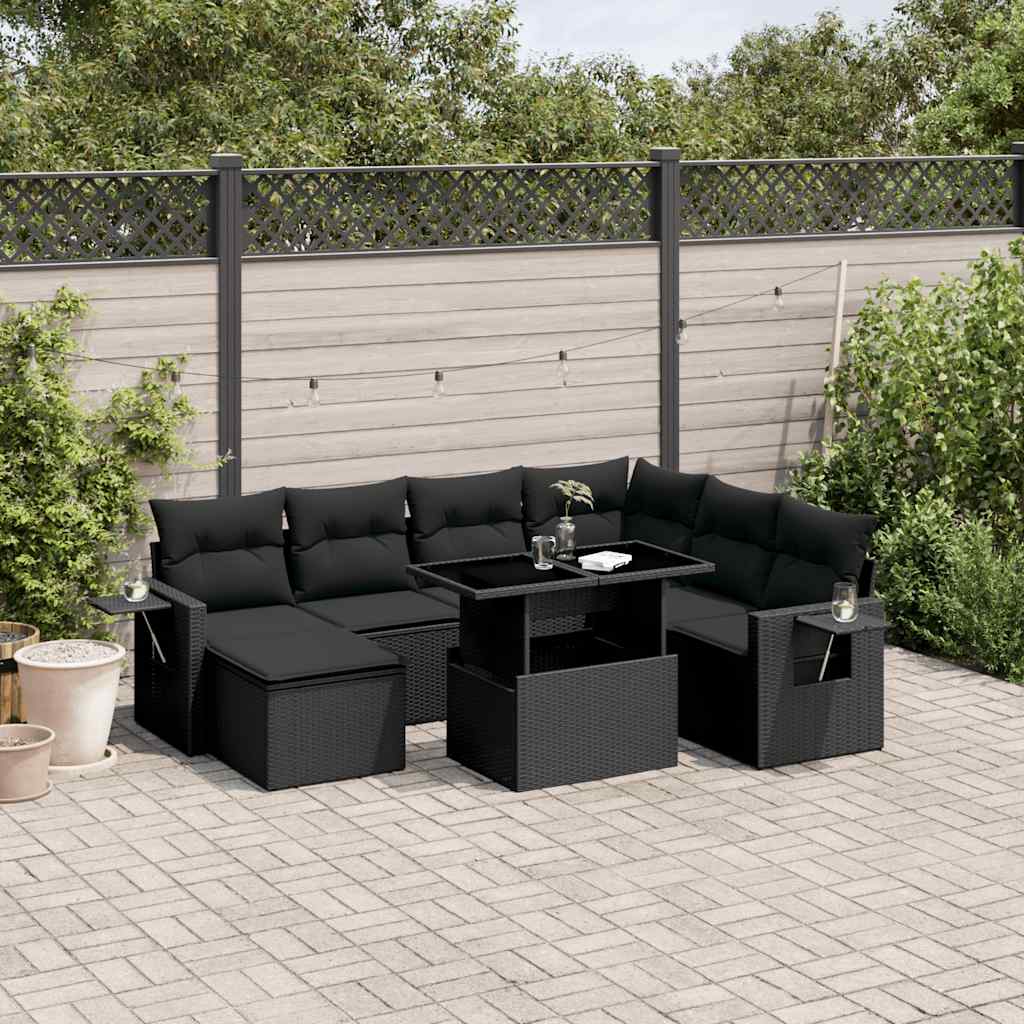 9 Pcs conjunto de sofás p/ jardim c/ almofadões vime PE preto