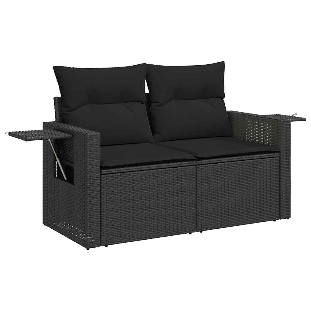 9 Pcs conjunto de sofás p/ jardim c/ almofadões vime PE preto