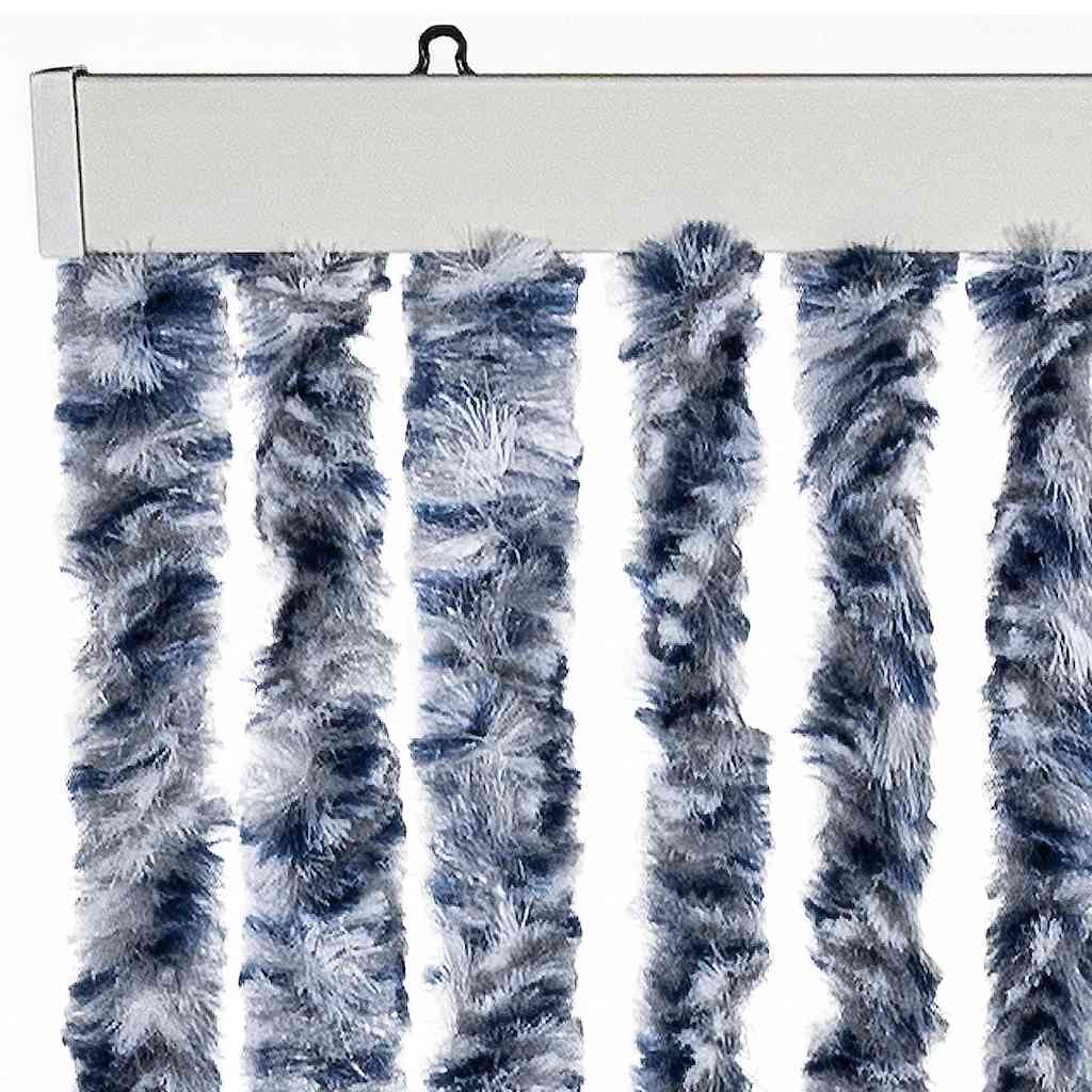 Cortina anti-insetos 56x185 cm chenille azul, branco prateado