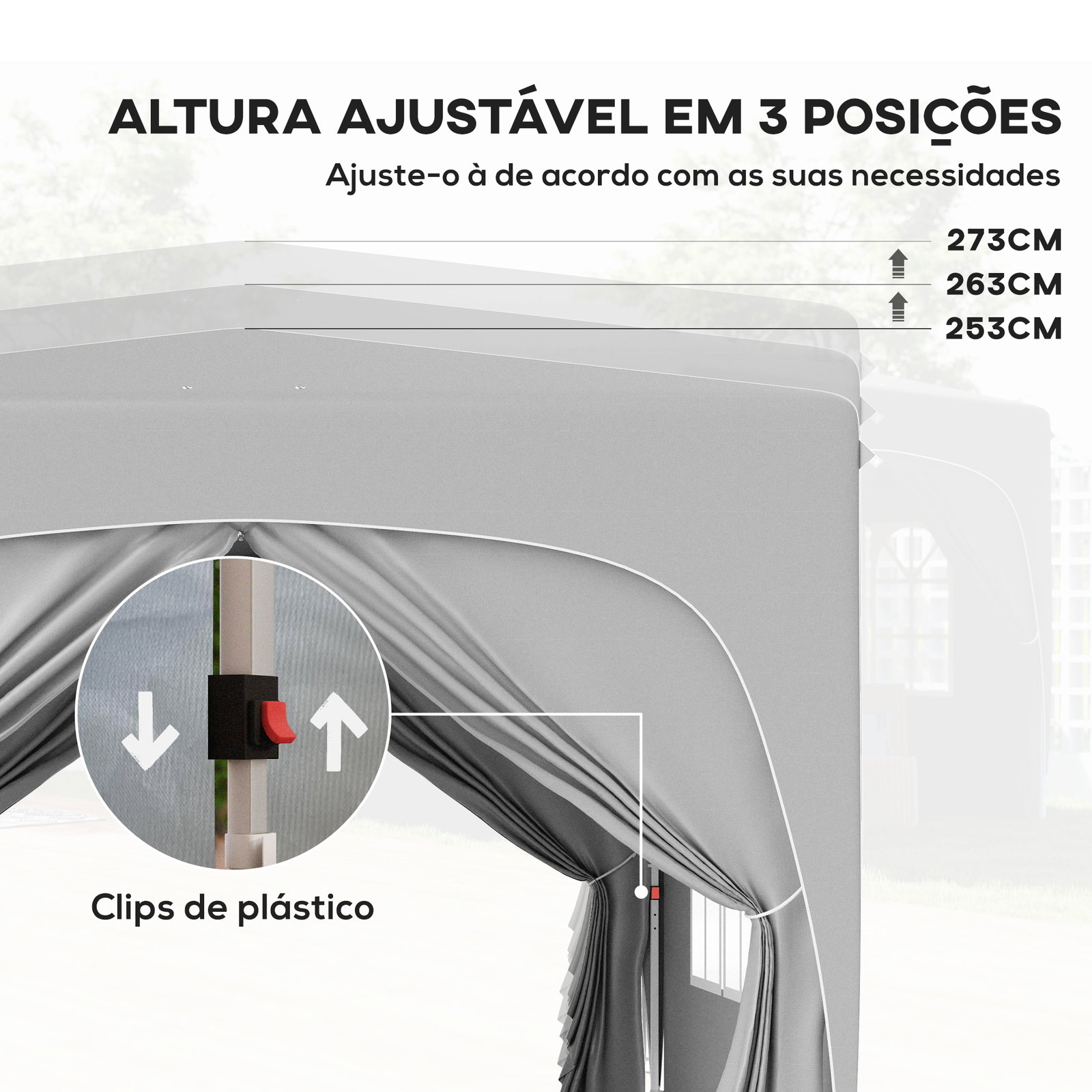 Tenda dobrável 3x3 m com painéis laterais upf50+ tenda de jardim com altura ajustável e bolsa de transporte cinza claro