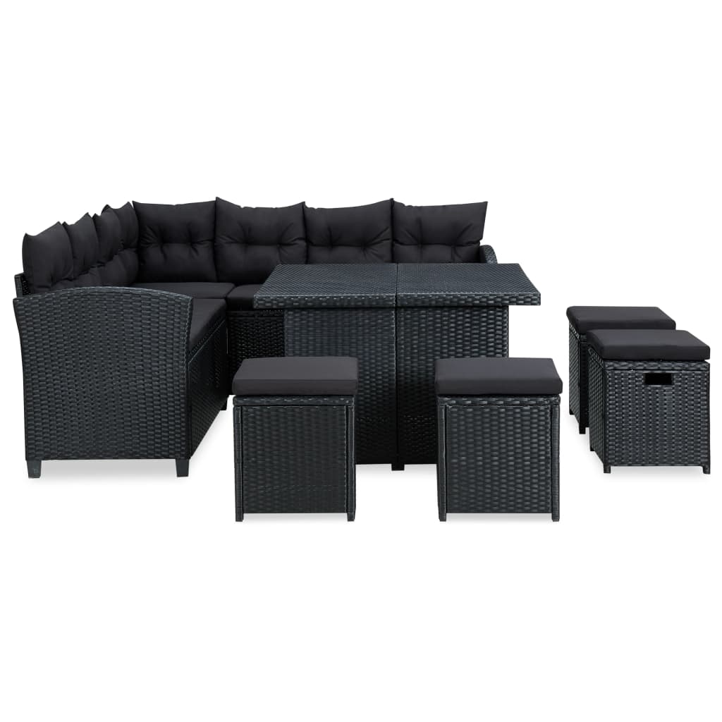 6 Pcs conjunto lounge de jardim c/ almofadões vime PE preto