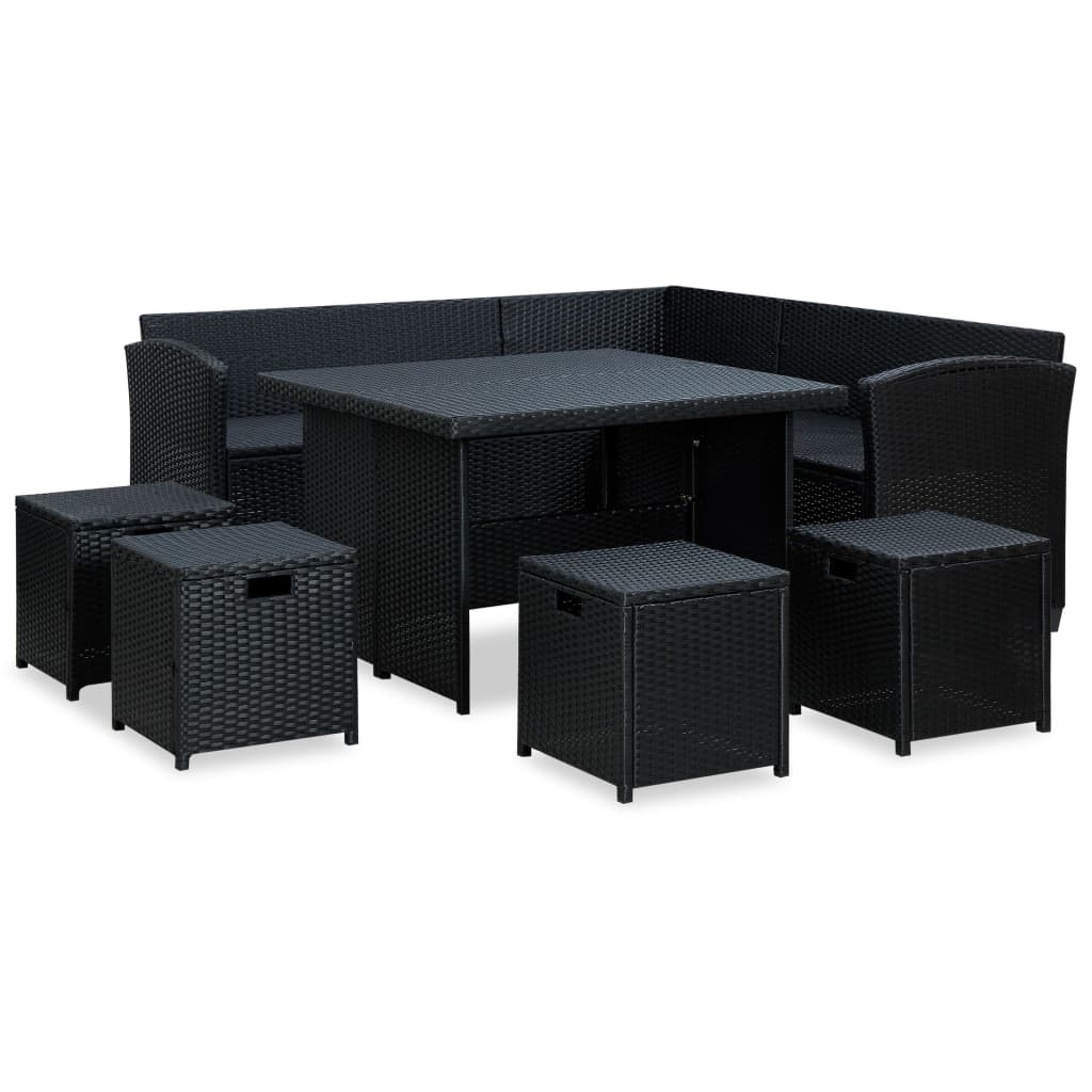 6 Pcs conjunto lounge de jardim c/ almofadões vime PE preto