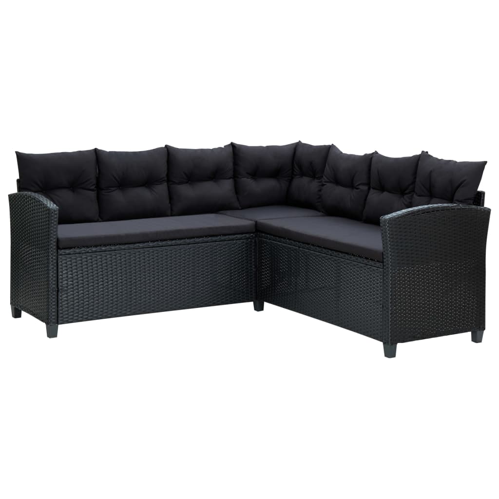 6 Pcs conjunto lounge de jardim c/ almofadões vime PE preto